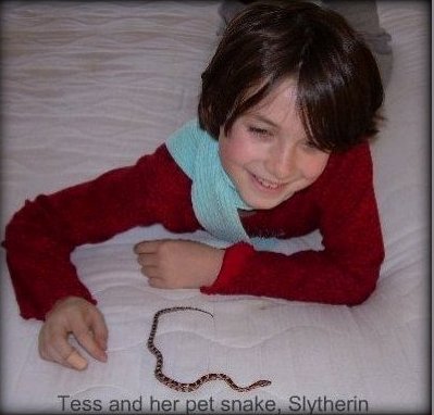 Tess and her pet snake, Syltherin